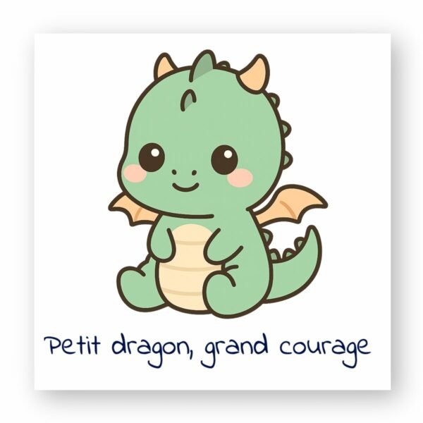 Autocollant Carré Petit Dragon Courageux
