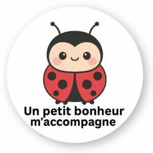 Autocollant Rond Coccinelle - Un petit bonheur