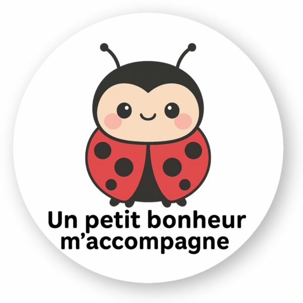 Autocollant Rond Coccinelle - Un petit bonheur