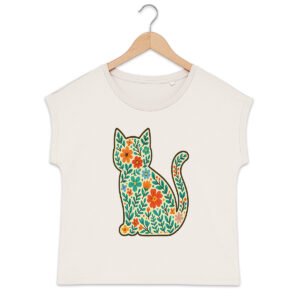 T-shirt femme biologique manches à revers avec doodles floraux