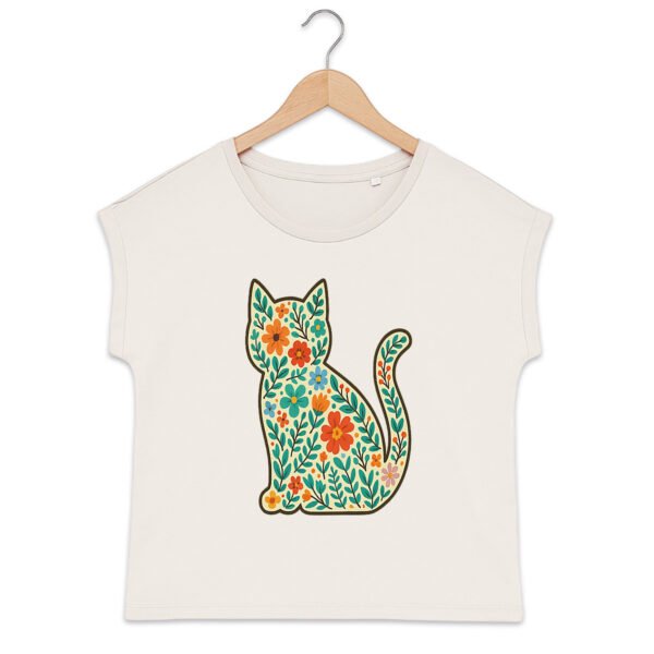T-shirt femme biologique manches à revers avec doodles floraux