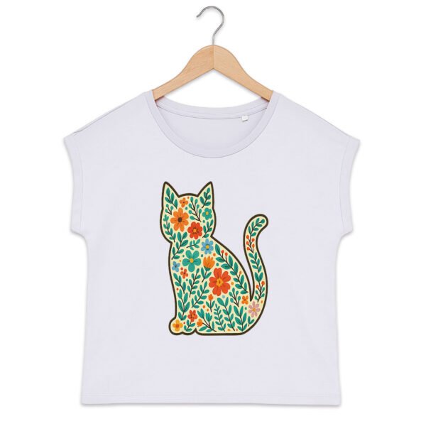 T-shirt femme biologique manches à revers avec doodles floraux