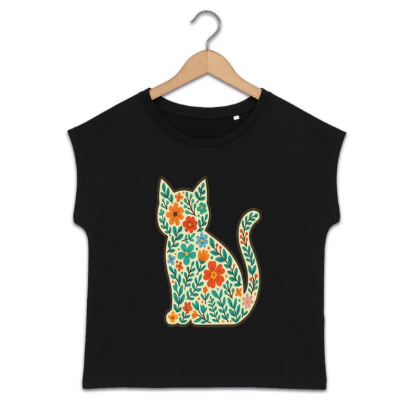 T-shirt femme biologique manches à revers avec doodles floraux