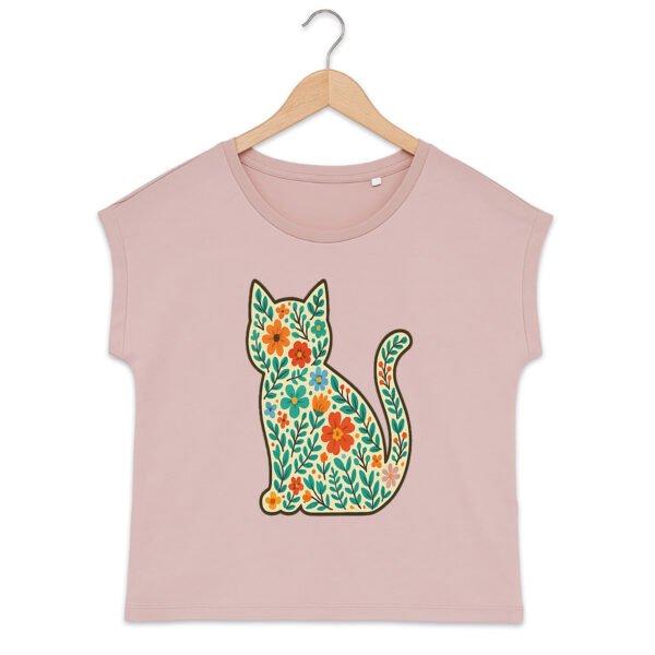 T-shirt femme biologique manches à revers avec doodles floraux